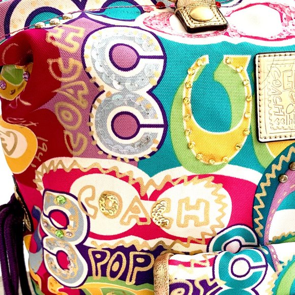 Limited Edition Coach Poppy Pop C Large Spotlight Sequins gems glitter metallic - Picture 4 of 16